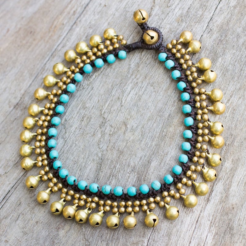 Handmade Brass 'Blue Bells' Calcite Anklet (Thailand)
