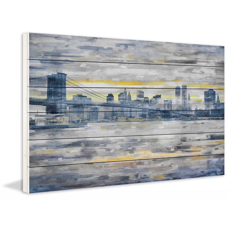 Parvez Taj 'From Across the Water' Painting Print on White Wood - Multi-color