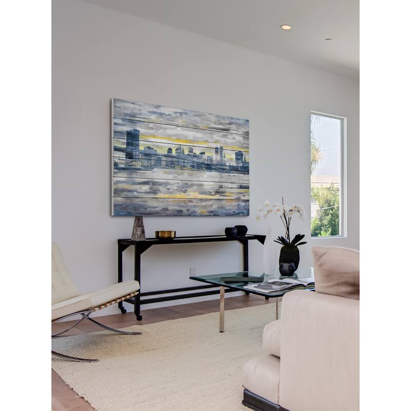 Parvez Taj 'From Across the Water' Painting Print on White Wood - Multi-color