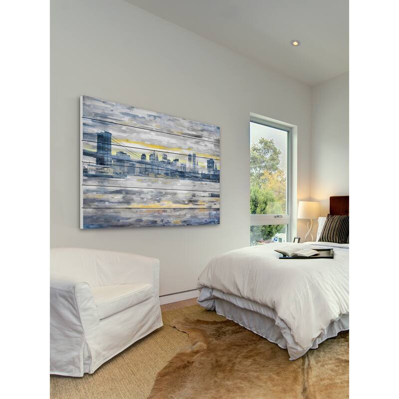 Parvez Taj 'From Across the Water' Painting Print on White Wood - Multi-color