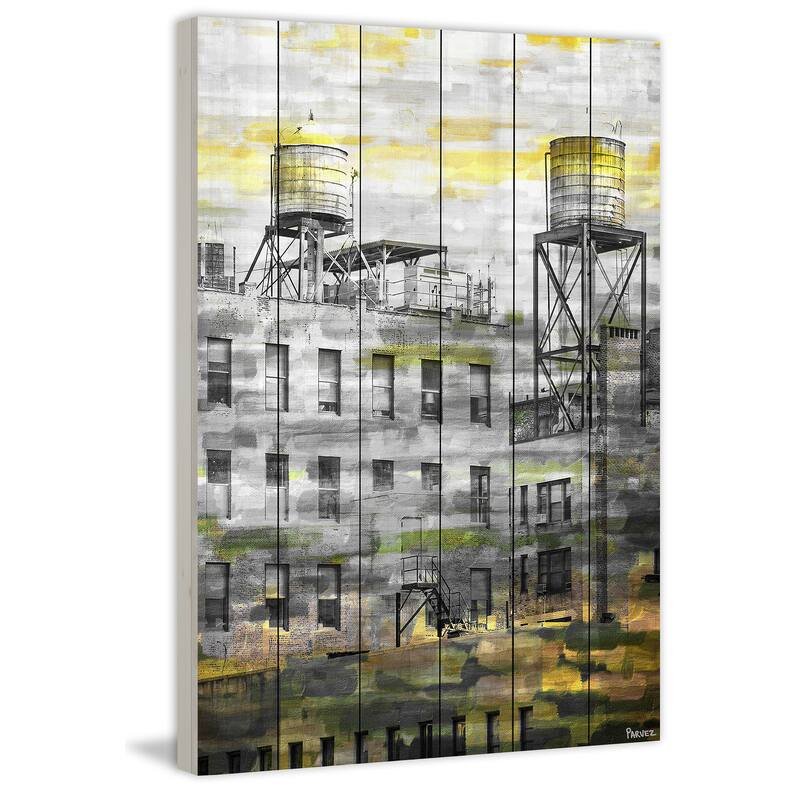 Parvez Taj 'Twin Silos' Painting Print on White Wood - Multi-color