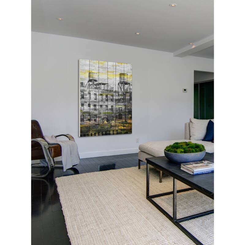 Parvez Taj 'Twin Silos' Painting Print on White Wood - Multi-color