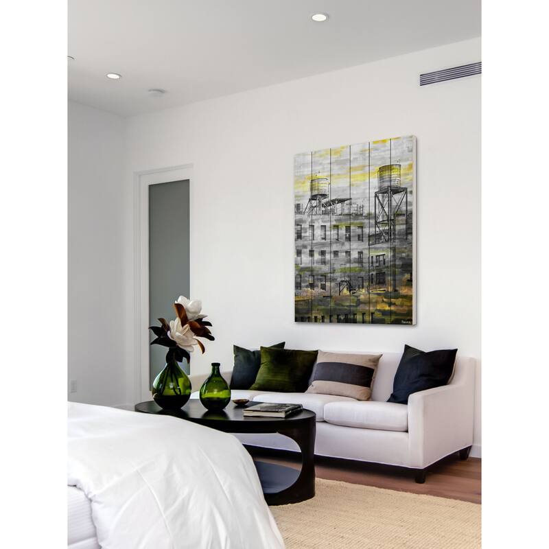 Parvez Taj 'Twin Silos' Painting Print on White Wood - Multi-color