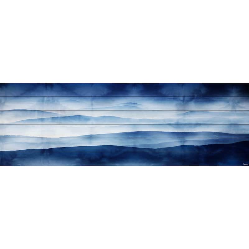 Parvez Taj 'Blue Mountains' Wall Art Print on White Wood - 45 x 15