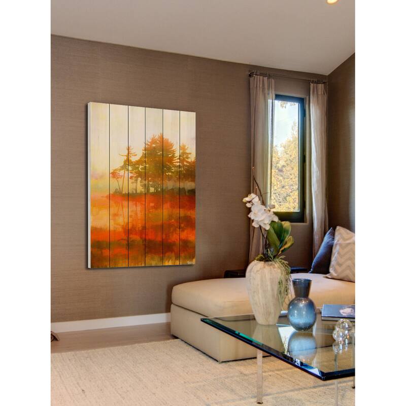 Parvez Taj 'Kamloops' Painting Print on White Wood Multicolor Bed