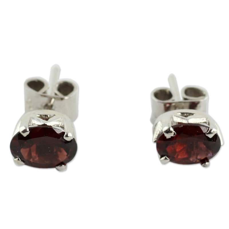 Sterling Silver Scintillate Garnet Earrings (India) - White - Garnet - Red