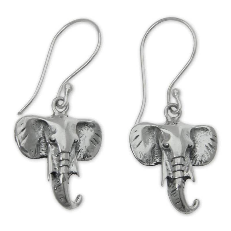 NOVICA Handmade Sterling Silver 'Balinese Elephants' Earrings (Indonesia) - 1.3*0.6