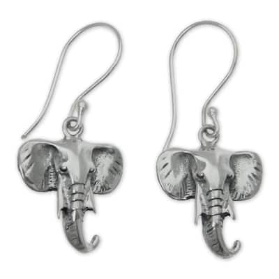 NOVICA Handmade Sterling Silver 'Balinese Elephants' Earrings (Indonesia) - 1.3*0.6