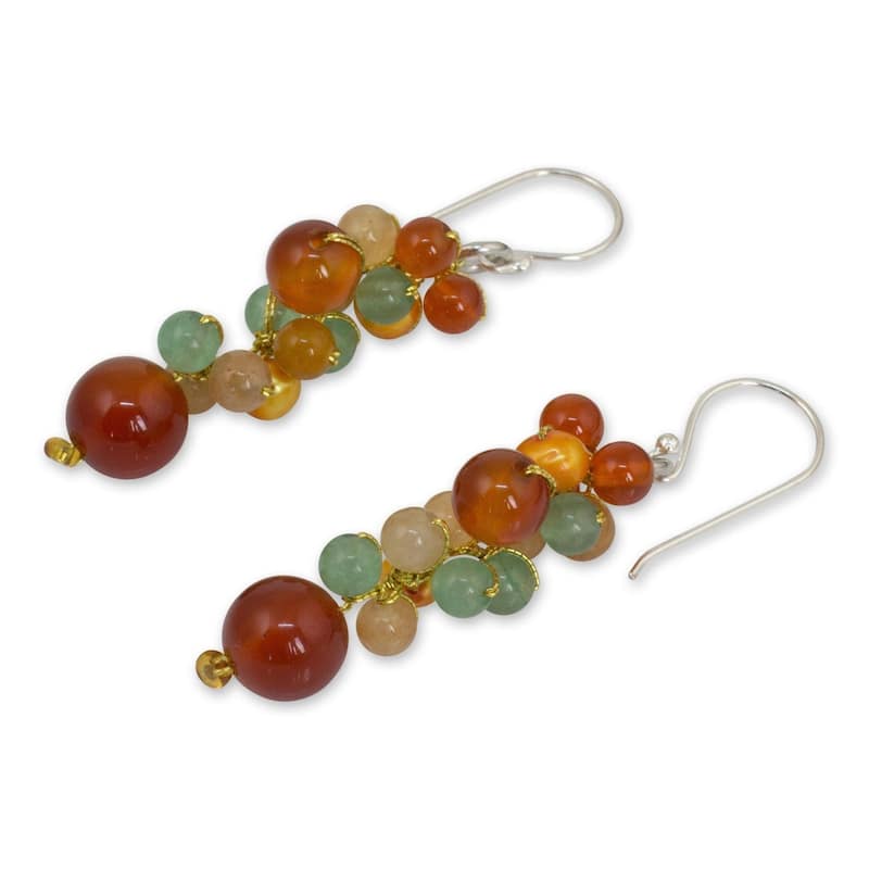 NOVICA Handmade Vineyard Sterling Silver Multi-Stone Earrings (Thailand) - 1.8*0.4