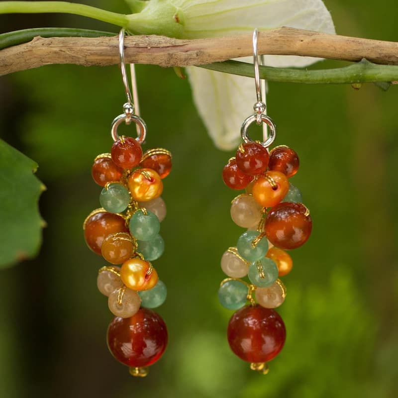 NOVICA Handmade Vineyard Sterling Silver Multi-Stone Earrings (Thailand) - 1.8*0.4