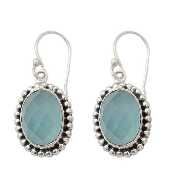 Handmade Sterling Silver 'Be Mesmerized' Chalcedony Earrings (India). Opens flyout.