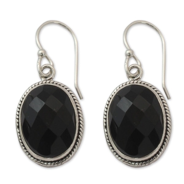 Handmade Sterling Silver Luscious Black Onyx Earrings India Handmade Sterling Silver X27 Luscious Black Onyx Earrings