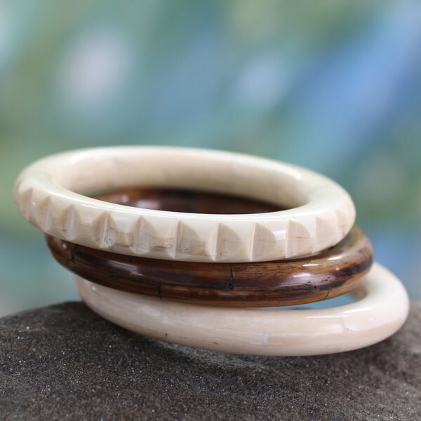Handmade Set of 3 Bone 'Delhi Harmony' Bracelets (India)