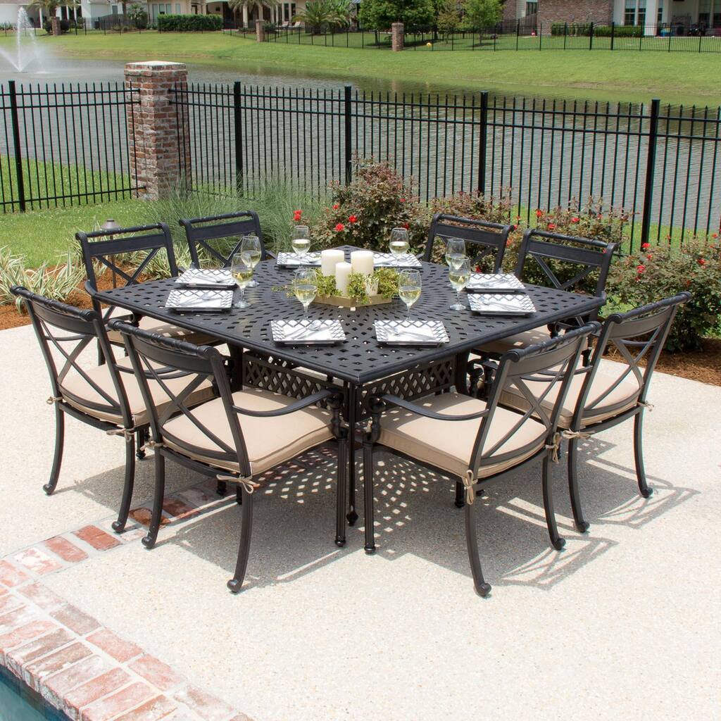 Carrolton 8-Person Cast Aluminum Patio Dining Set With Square Table