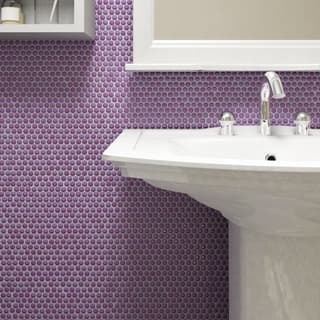 Purple Wall Tiles Online At Our Best Tile Deals Somertile 11 25x11 75 Inch Andromeda Penny Round Purple Porcelain Mosaic Wall Tile