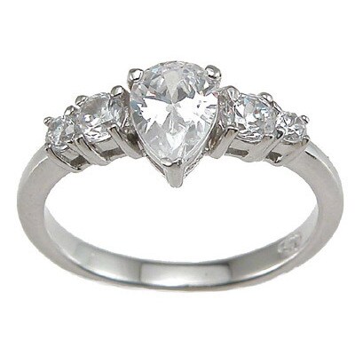 pear zirconia cubic engagement ring rhodium sterling finish shape cz silver tcw jewelry