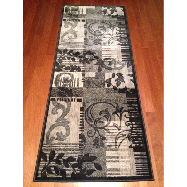 Shop Contemporary Area Rug Grey Floral Hallway Runner Rug 2'7 x 6'7