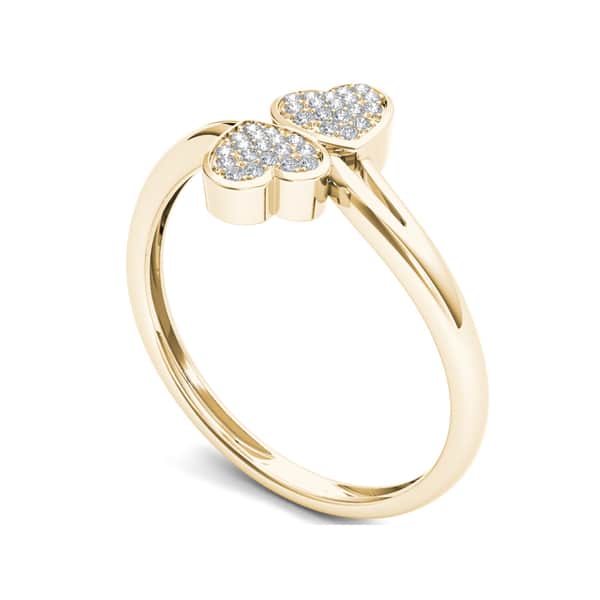 De Couer 10k Yellow Gold 1/20ct TDW Diamond Two Heart Wrap Ring