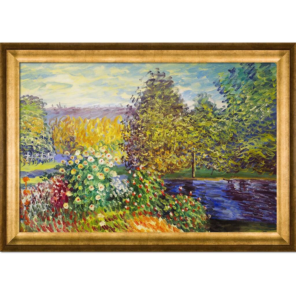 La Pastiche Claude Monet 'Corner of the Garden at Montgeron' Hand Painted Framed Canvas Art