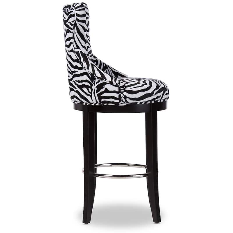 Traditional Zebra Print Fabric 30" Bar Stool by Baxton Studio