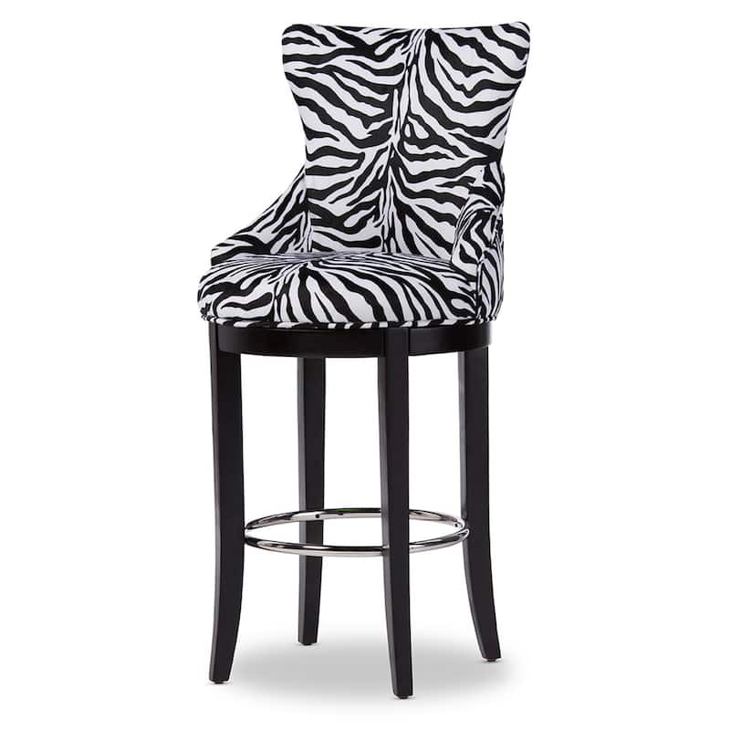 Traditional Zebra Print Fabric 30" Bar Stool by Baxton Studio