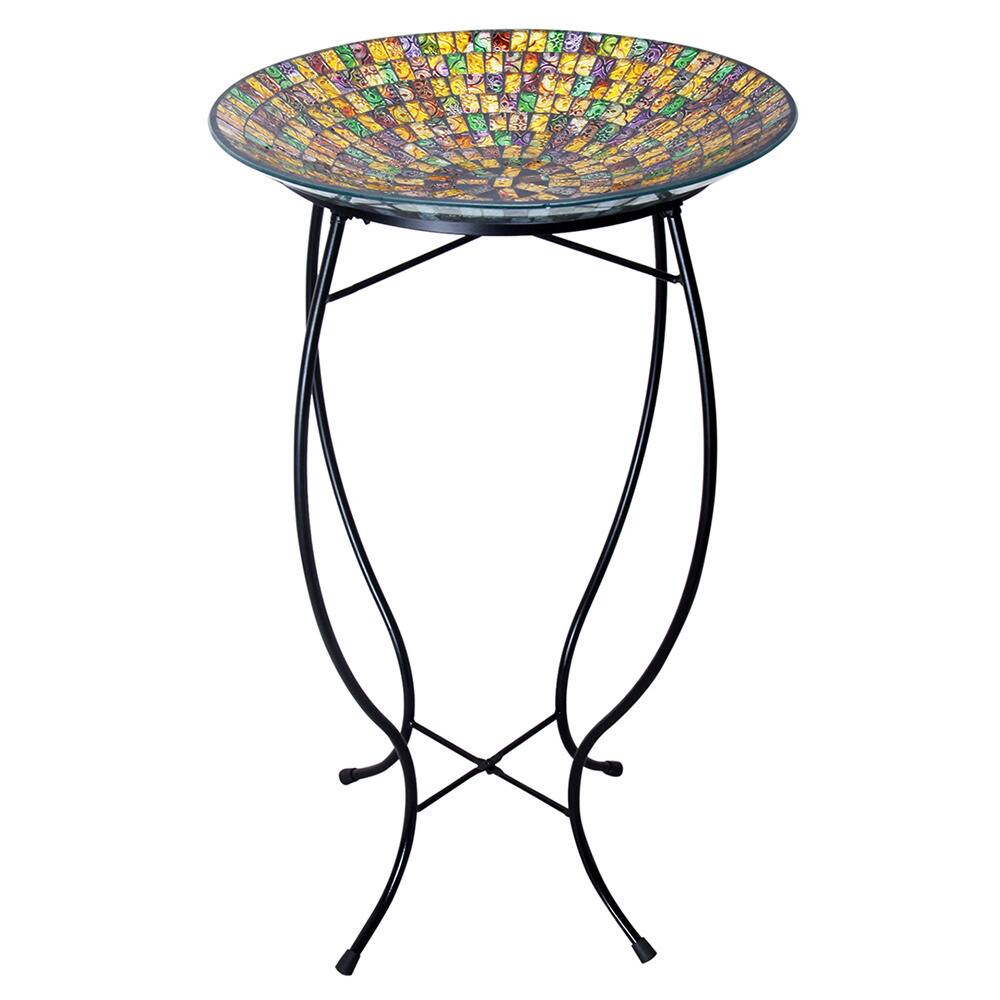 Outdoor Yellow/ Purple/ Green Birdbath