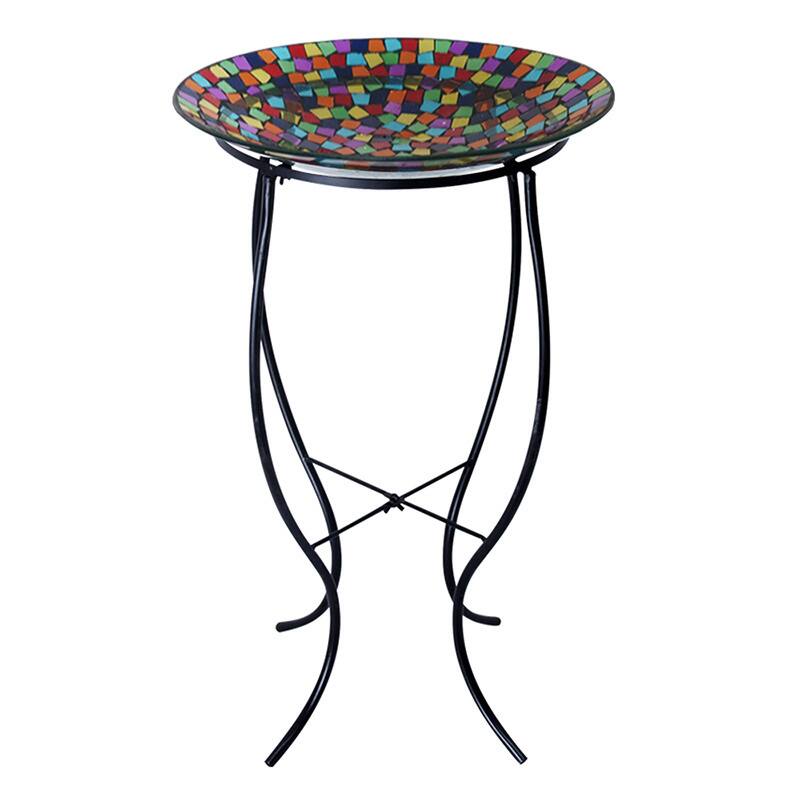 27-inch Mosaic Bird Bath with Metal Stand