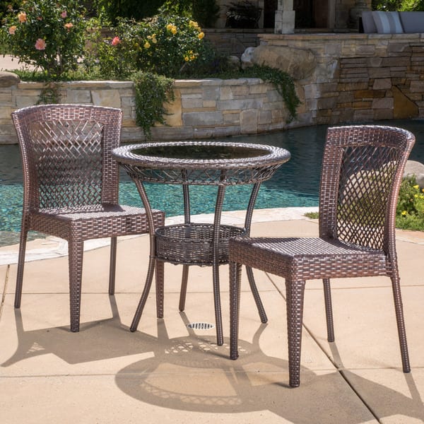 Farley Outdoor Multibrown 3piece Wicker Bistro Set by Christopher