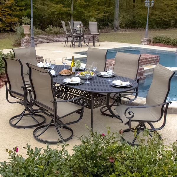 La Salle 6 Person Sling Patio Dining Set with Cast Aluminum Table