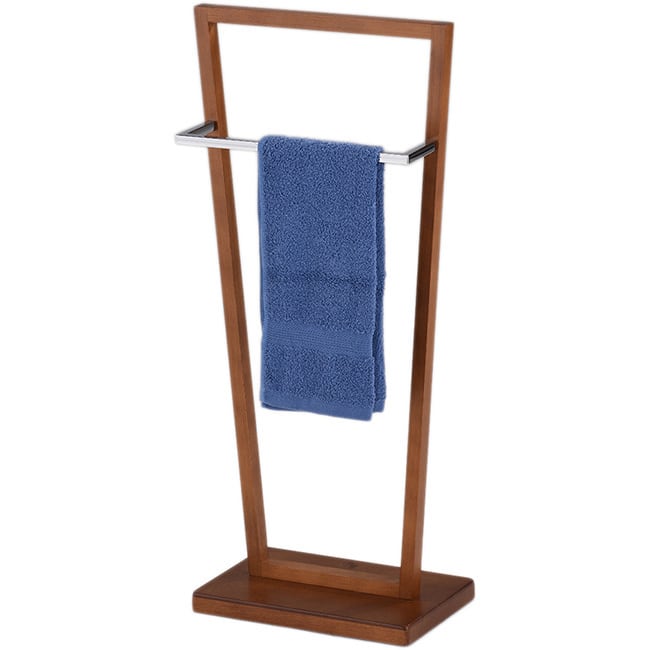 K & B BS-1378 Towel Stand Chrome / Walnut Finish