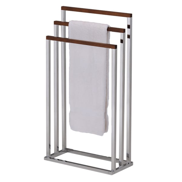 K & B BS-1353 Towel Stand Chrome / Walnut Finish