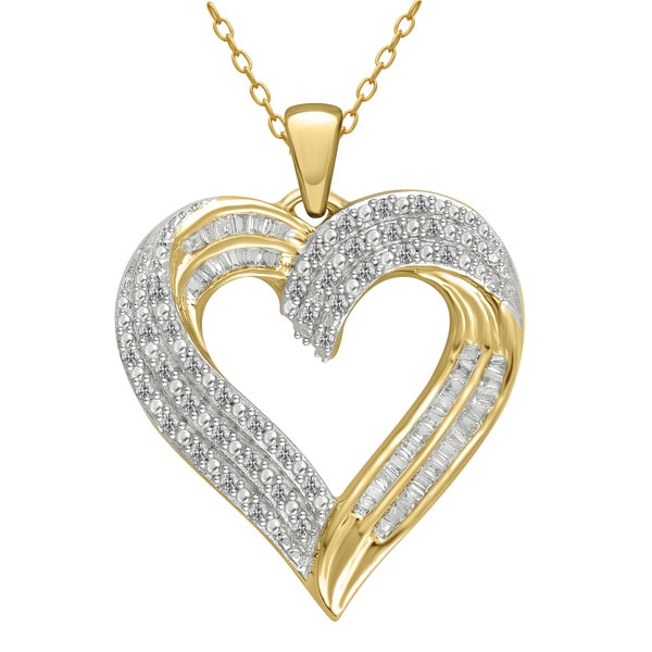 Divina 14k Yellow Gold over Silver 1/2ct TDW Diamond Heart Pendant - On ...