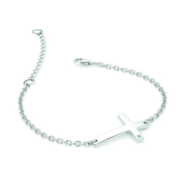 Boston Bay Diamonds 925 Sterling Silver 01ct Tdw Diamond Boston Bay Diamonds 925 Sterling Silver 01ct Tdw Diamond Accent Sideways Cross Bracelet