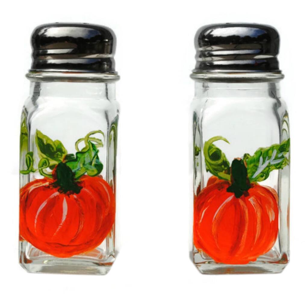 Hand-painted Pumpkin Glass Salt and Pepper Shaker Set - Orange