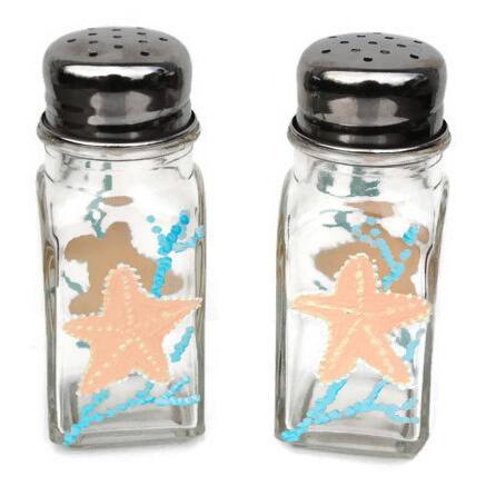 Hand-painted Starfish with Blue Coral Glass Salt and Pepper Shaker Set