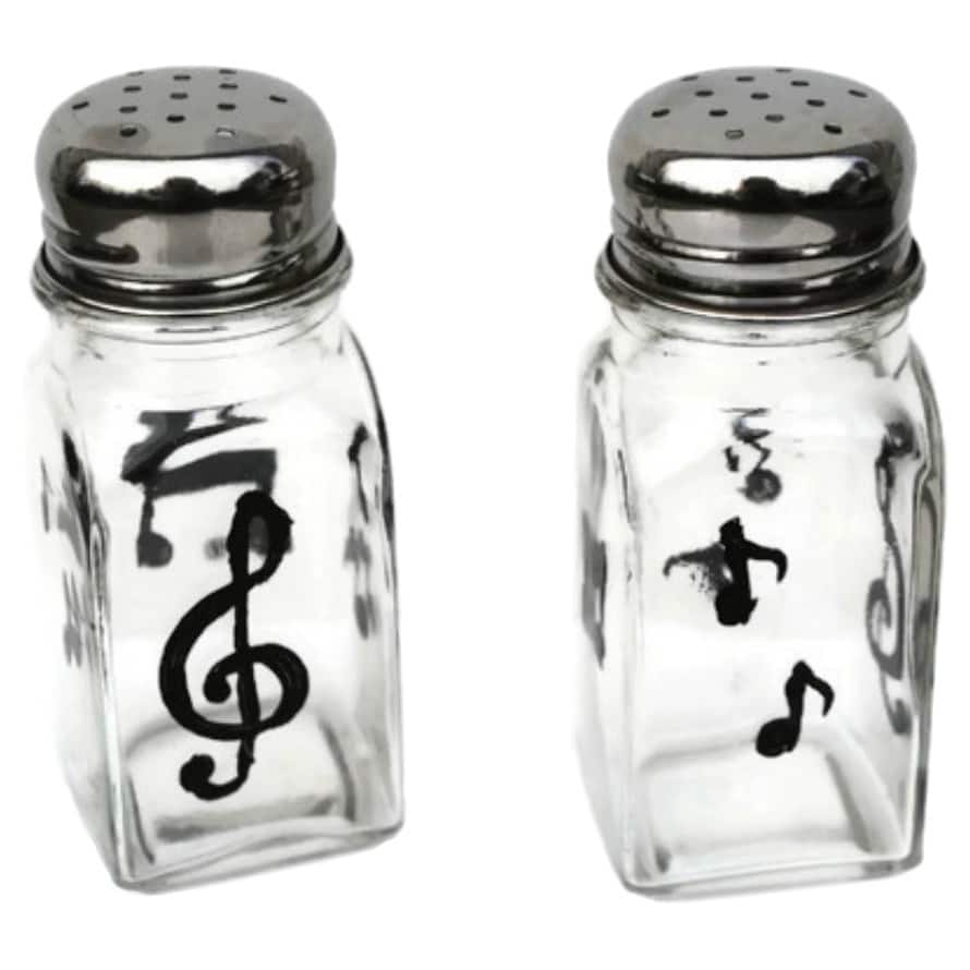 Hand-painted Music Notes Glass Salt and Pepper Shaker Set - Black