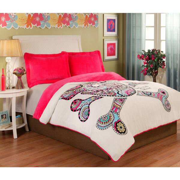 Shop Punk Love Sugar Skull Velvet Plush 3 Piece Comforter Set On