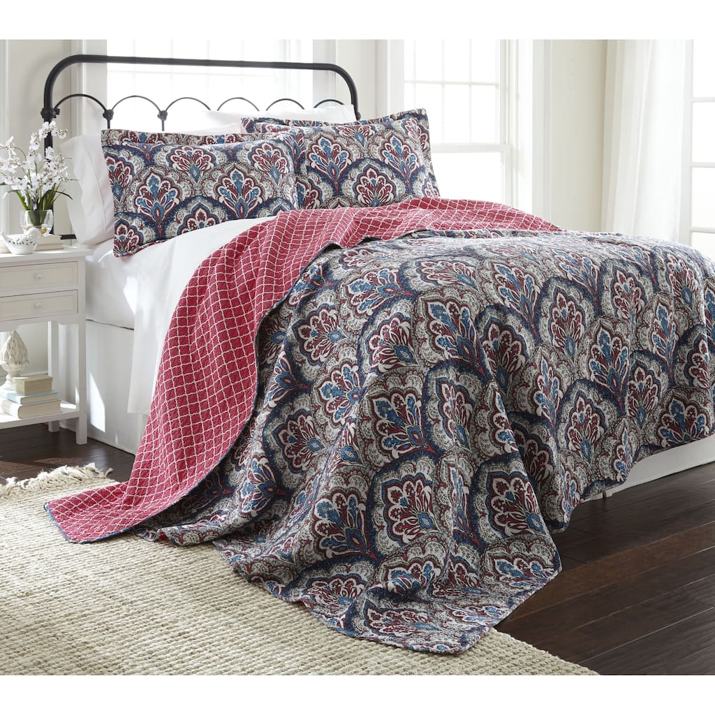 Amraupur Overseas Sanya 100-percent Cotton 3-piece Reversible Quilt Set - Red