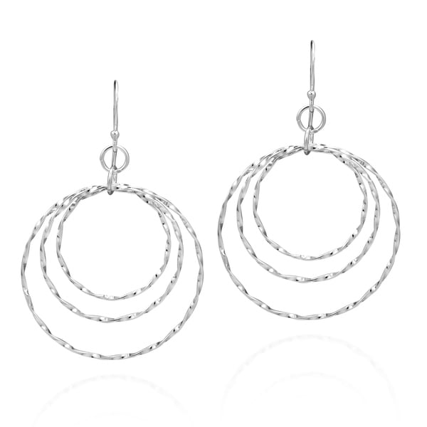 Sterling Silver Dangle Multi Circle Textured Earrings