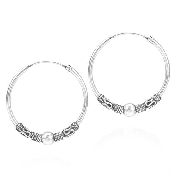 Pair Of Sterling Silver 925 Bali Hoop Earrings 22 mm ! New !!