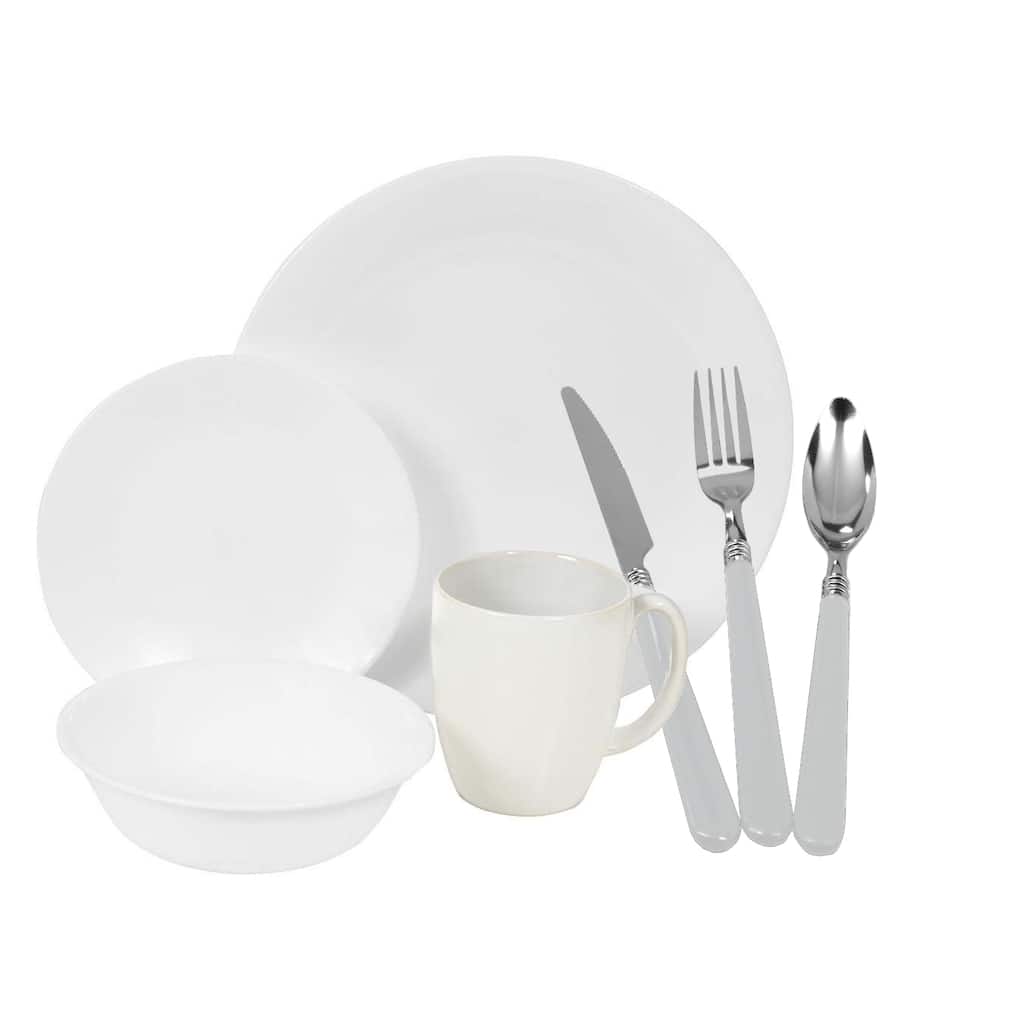 Corelle Livingware 16-piece Winter Frost White Set with 12-piece Flatware Set