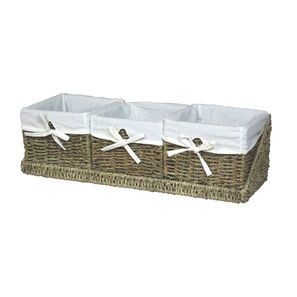 Seagrass Shelf Basket with Tray (Set of 3)