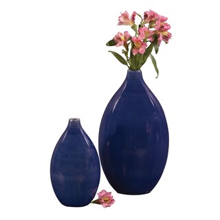 Allan Andrews Cobalt Blue Glazed Ceramic Vases Set of 2