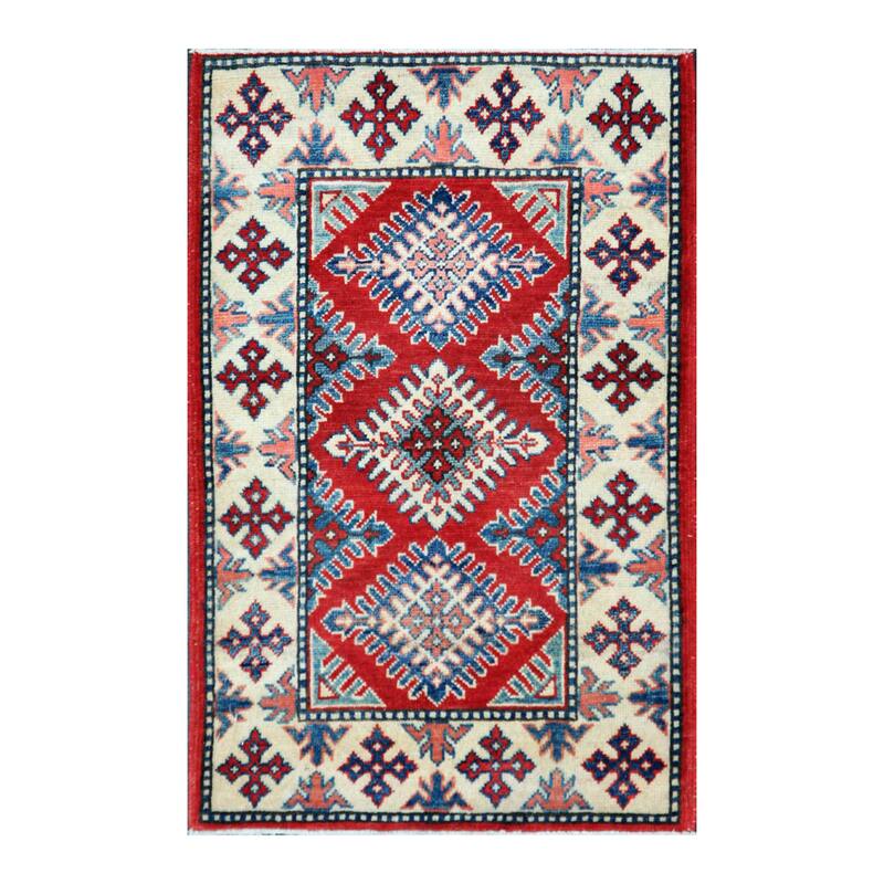 Handmade One-of-a-Kind Vegetable Dye Kazak Wool Rug (Afghanistan) - 2'1 x 3'4