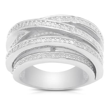 Finesque Sterling Silver 1ct TDW Diamond Crossover Ring