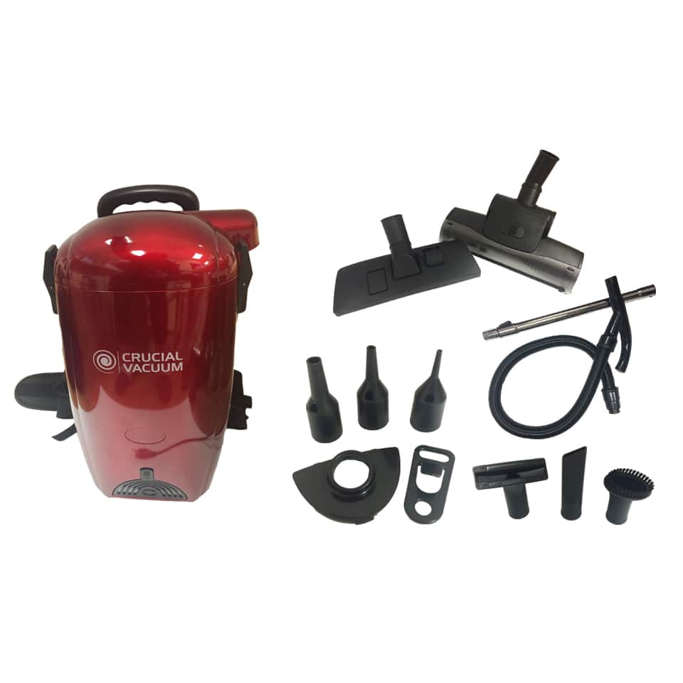 Red Crucial Vacuum Back Pack Vacuum and Blower/ Includes Many Attachment Tools/ Part # Kbp01/ By Crucial Vacuum