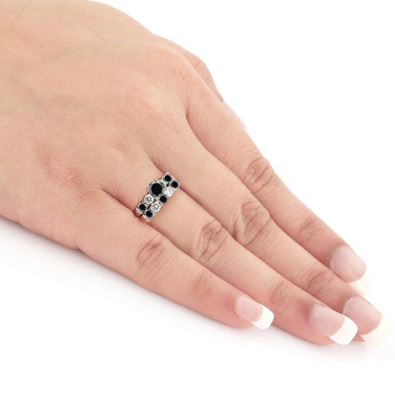 Auriya 14k Gold 14k White Gold 4ctw 5-Stone Black Diamond Engagement Ring Set