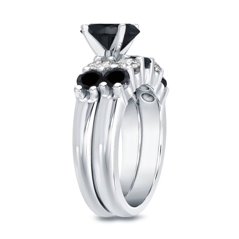 Auriya 14k Gold 14k White Gold 4ctw 5-Stone Black Diamond Engagement Ring Set