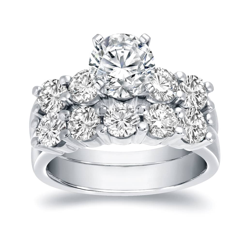 Auriya 14k Gold 3 1/2ctw 5-Stone Diamond Engagement Ring Set Certified