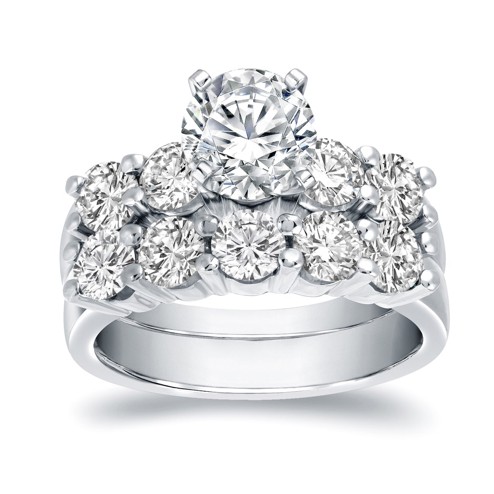 Auriya 14k Gold 3 1/2ctw 5-Stone Diamond Engagement Ring Set Certified